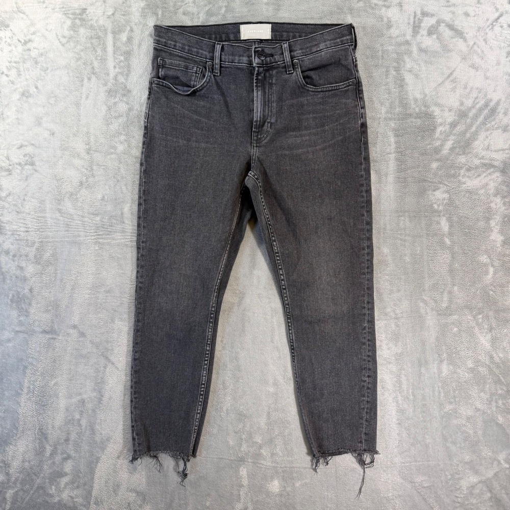 Everlane Mid Rise Cropped Jeans Women's‎ Size 28 Black Denim Pants Frayed Hem